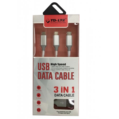 USB Data Cable TD-CA301 White 3 IN 1 